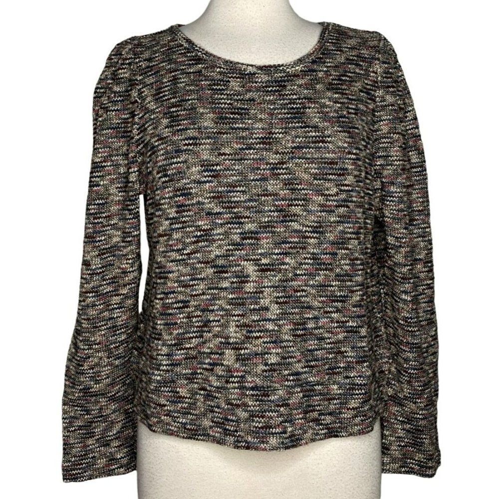 Madewell Multicolor Cropped Tweed Sweater Sz L Pullover Pleated Shoulder NEW